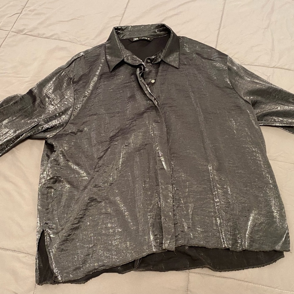 Shiny Metallic Button-Up Shirt